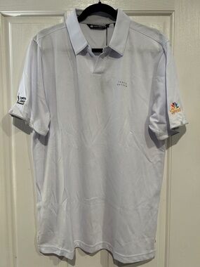 Travis Mathew Late At Night White Polo with Sleeve Embroidery